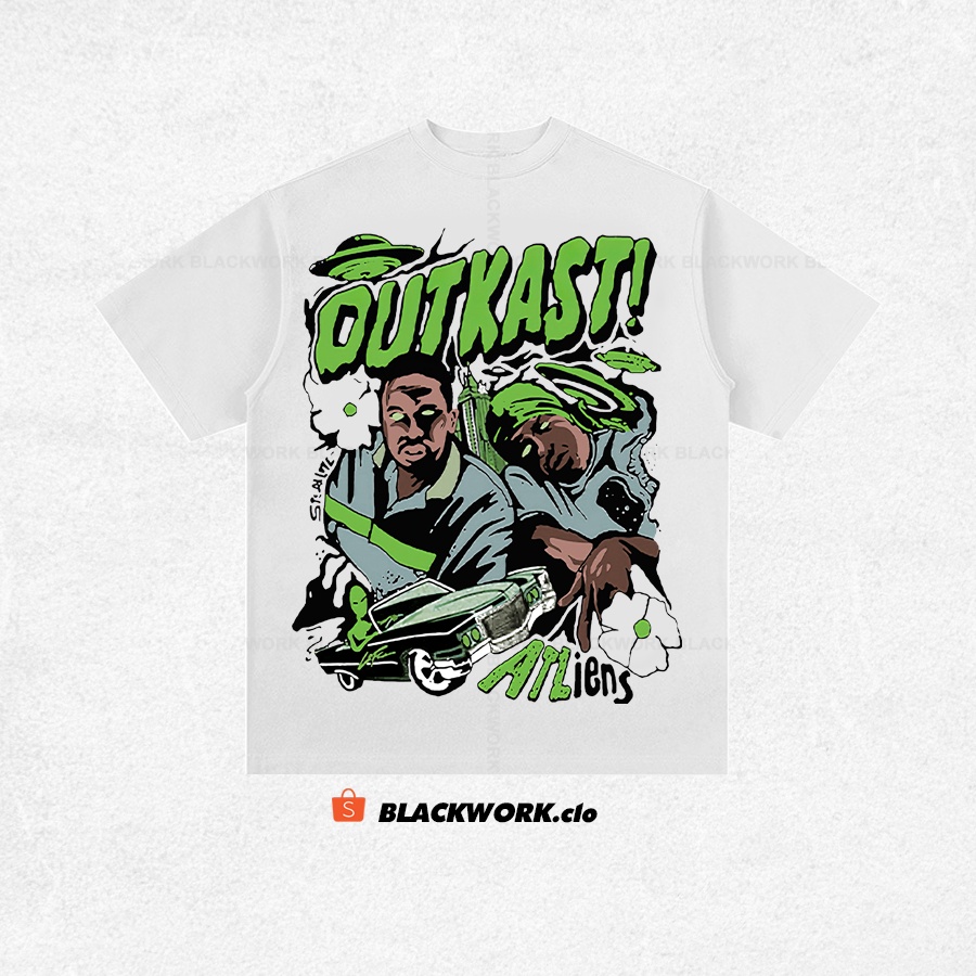 Áo Thun Vintage OUTKAST HipHop Tay Lỡ Unisex - Đen/Trắng Cổ Tròn | Blackwork