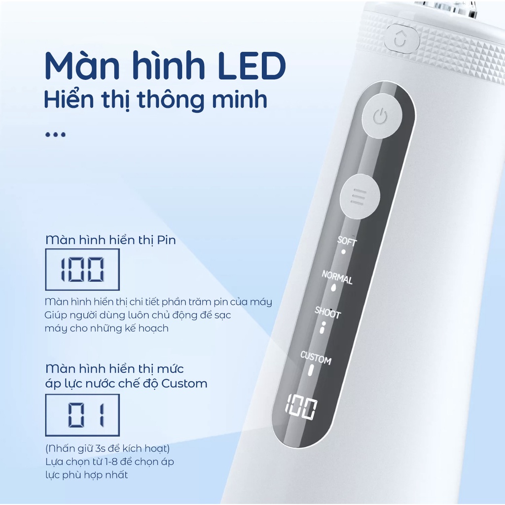 Máy Tăm Nước Thông Minh iSmile ES50 - Màn Hình LED - Công Nghệ Siêu Âm - Cảm Biến Áp Suất -Vệ Sinh Răng Niềng, Chỉnh Nha