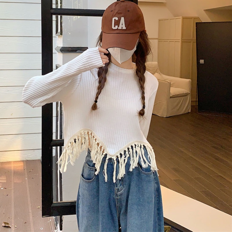 Áo Dệt Kim Dáng Rộng Phối Tua Rua Thời Trang Mùa Thu Hàn Quốc Hàng Mới Dành Cho Bạn Nữ