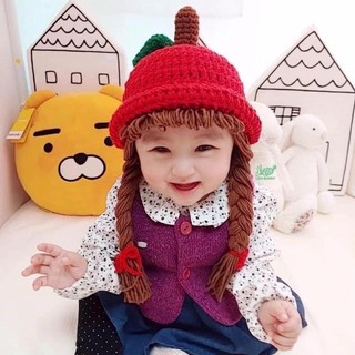 Mũ len tóc xù cho bé gái
