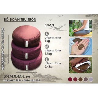 Bồ đoàn, nệm ngồi thiền trụ tròn vải thô chắc chắn, ruột vỏ đỗ xanh Zambala
