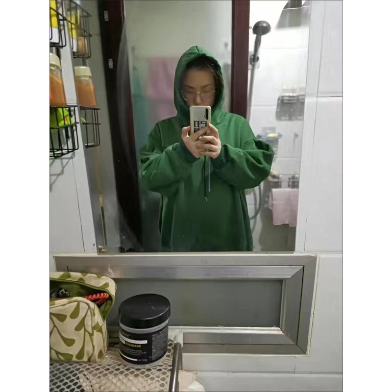 Đầm hoodie tay dài dáng rộng vải nhung dày dặn giữ ấm phong cách thời trang thu đông cho nữ