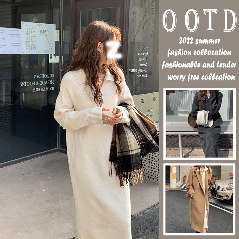 Váy len dệt kim dáng suông dài thu đông