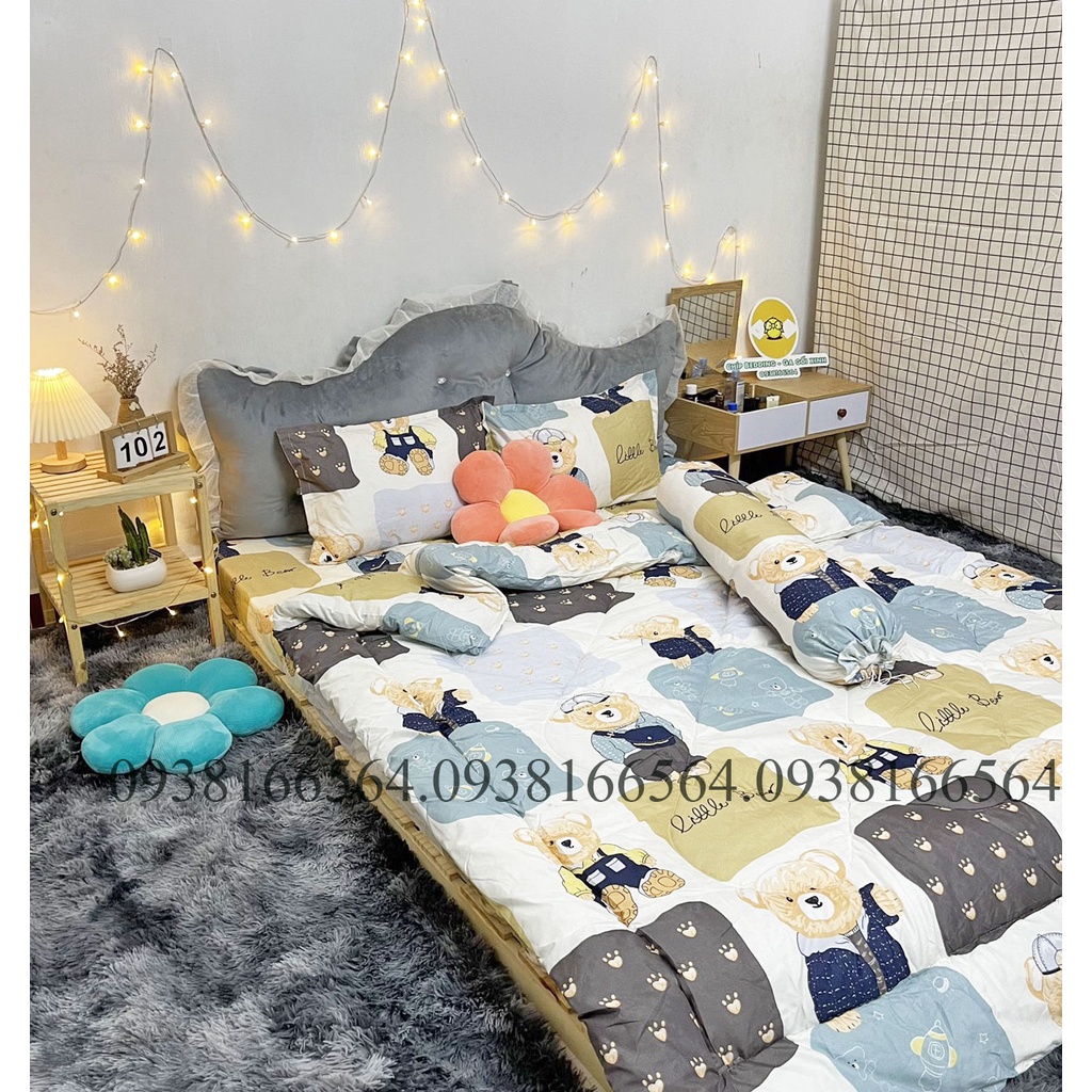 TRỌN BỘ COTTON POLY 5 MÓN CHĂN PHAO DÀY DẶN HÀNG VN GẤU MỚI - ĐỦ KÍCH THƯỚC