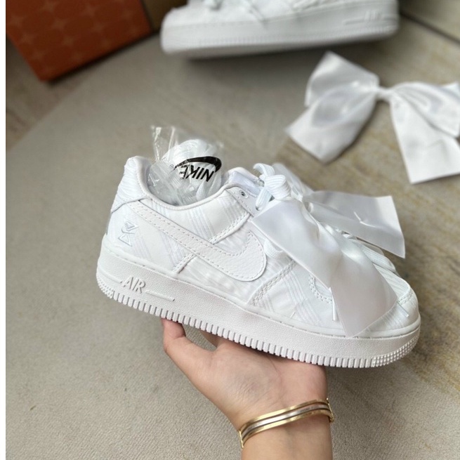giày AF1 thể thao trắng full thắt nơ nữ xinh xắn, giày AIR force 1 trắng Classic 2022 nơ cao cấp