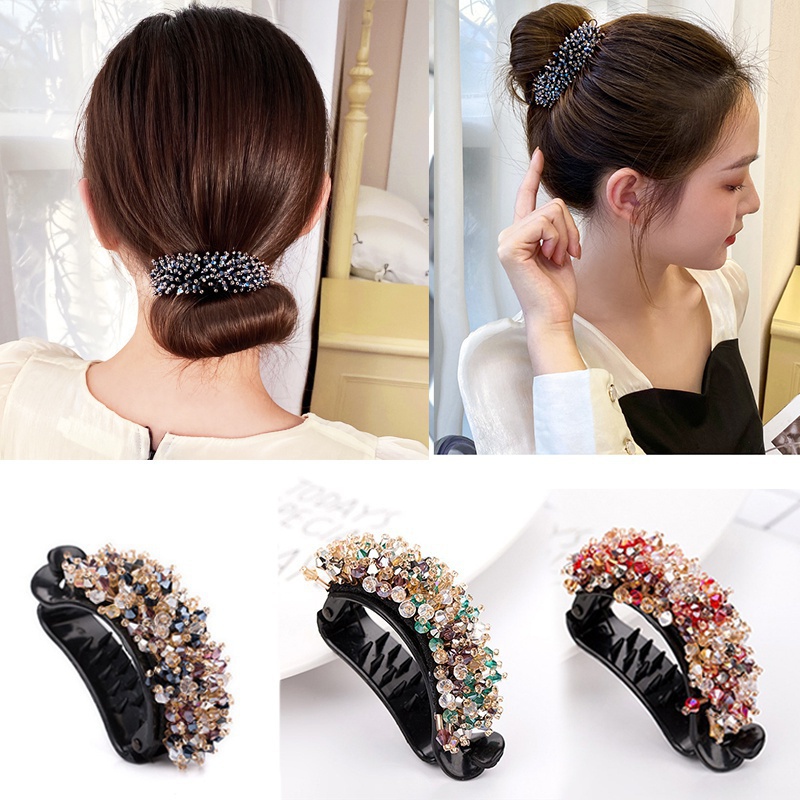 Kẹp Tóc Đuôi Ngựa Đính Pha Lê Nhiều Màu Thời Trang Hàn Quốc Cho Cô Dâu