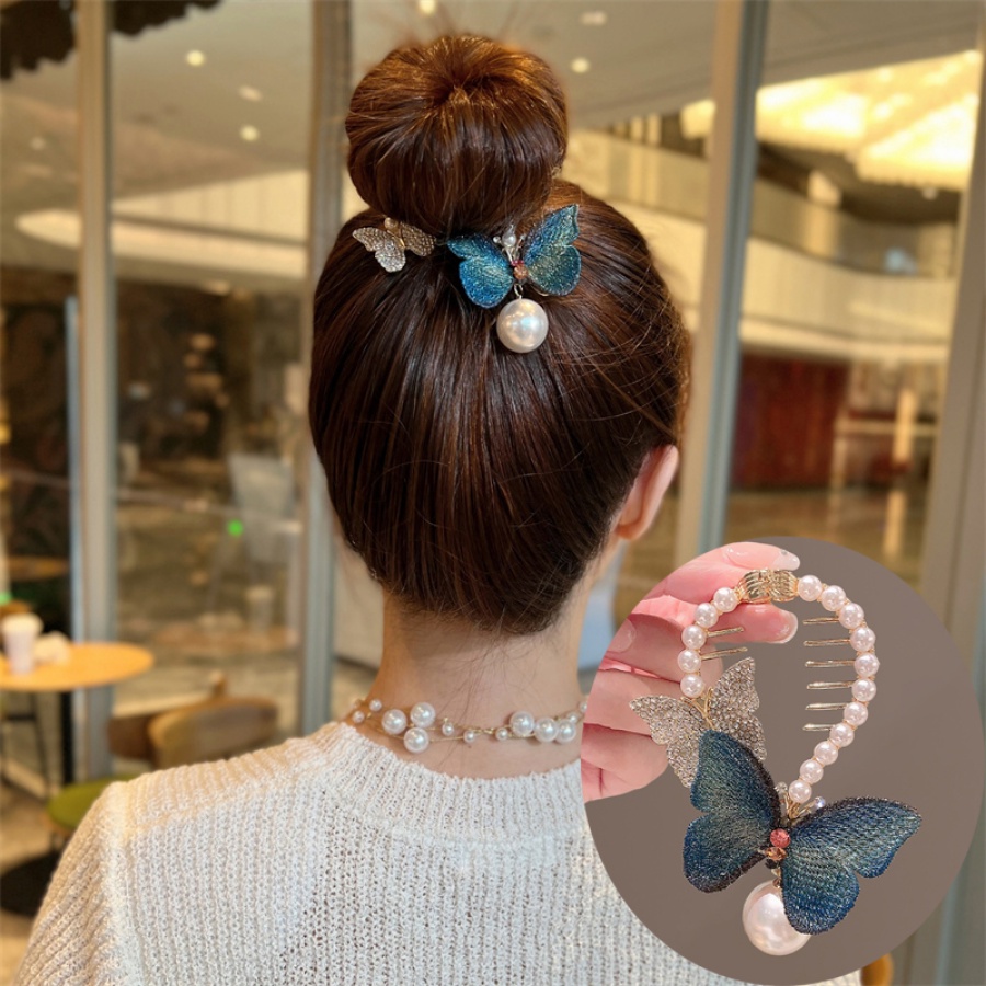 Kẹp Tóc Hình Bướm Đính Đá &amp; Ngọc Trai Phong Cách Hàn Quốc Mới