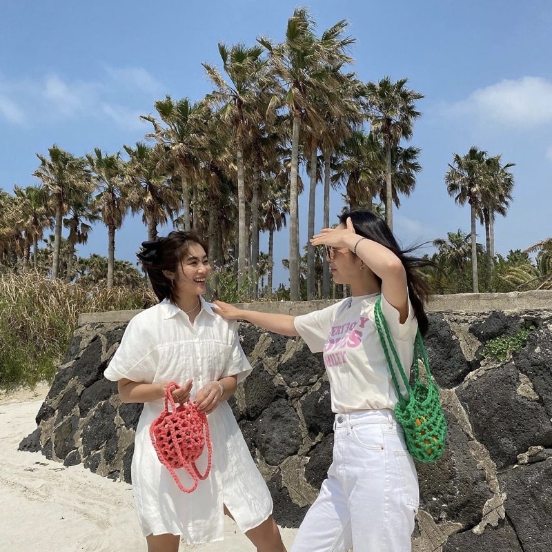 TÚI LƯỚI MÓC ĐEO HAI KIỂU HANDMADE. KÈM TÚI VẢI