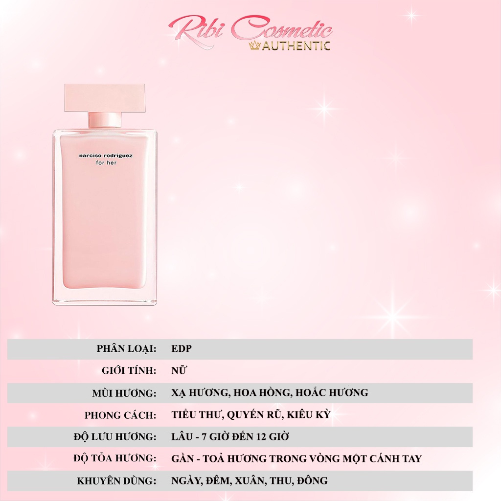Nước Hoa Nữ Narciso Hồng, Narciso Trắng, Nar Đen, Musc Noir Rose Ribicosmetic