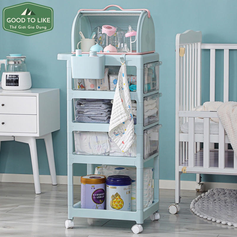 Kệ Để Đồ Sơ Sinh Đa Năng 4 Tầng Yeya Kết Hợp Giá Úp Bình Sữa Có Bánh Xe Siêu Tiện Lợi Cho Mẹ Và Bé.Xe Đựng Đồ Sơ Sinh
