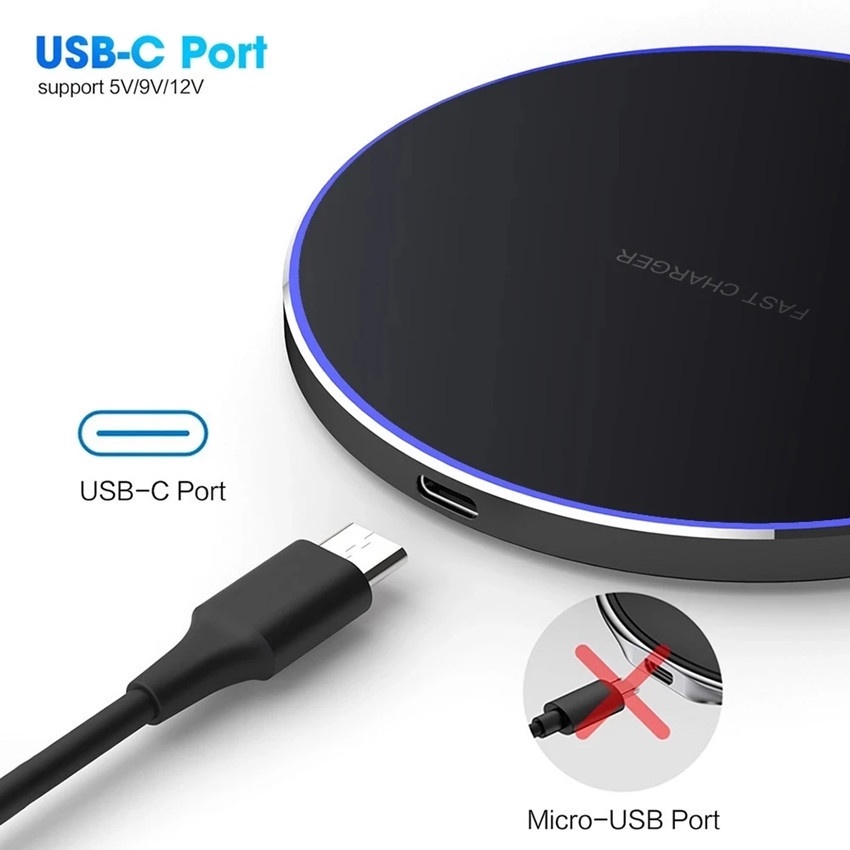Đế Sạc Điện Thoại Không Dây 10W Bằng Hợp Kim Nhôm Siêu Mỏng Cho i-Phone 14 13 Type C Android Micro