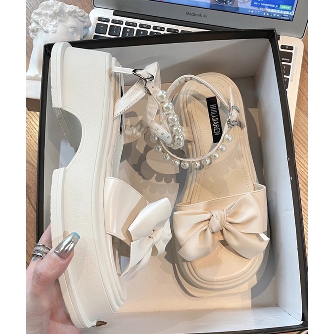 Giày sandal nữ nơ quai ngọc tiểu thư phong cách ulzzang đế dày cao 5cm chuẩn hàng cao cấp