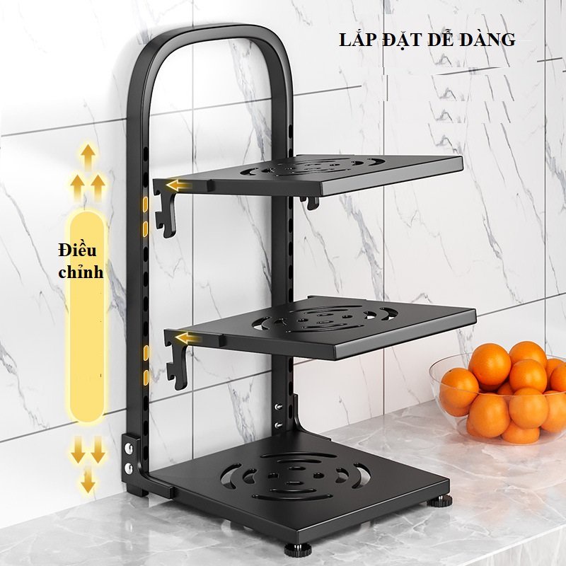 Kệ giá để chảo Pihouse 2-3-4 tầng, thép cacbon sơn tĩnh điện có thể điều chỉnh độ cao