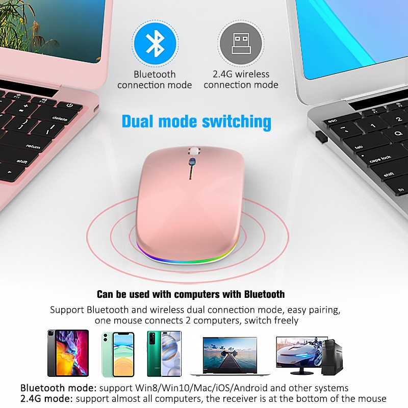 Chuột Quang Không Dây 2.4G 1600DPI Nhiều Màu Sắc Có Thể Sạc Lại Dành Cho PC Laptop