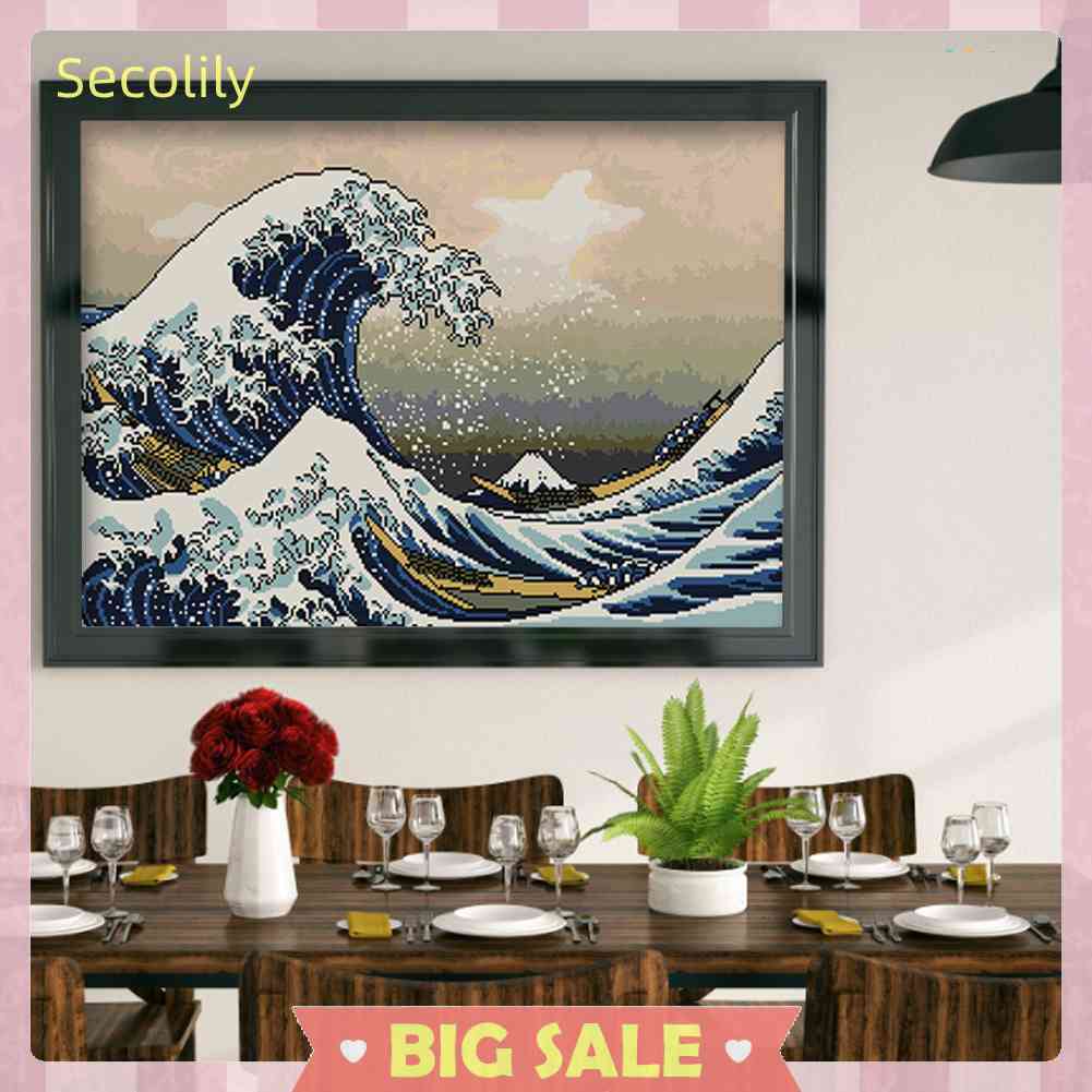 Bộ Tranh Thêu Chữ Thập 14CT DIY Hình Sóng Biển Kanagawa