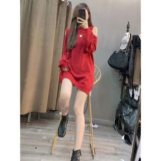 [Plus Size] (40-150kg) Đầm Mini Nữ Tay Dài Hở Vai