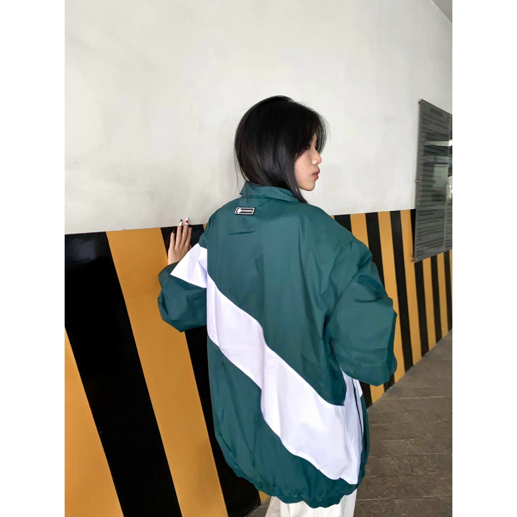 Áo Khoác Jacket Dù Unisex Form Rộng iGB Basic Trắng Xanh Chéo iMA God Breaker