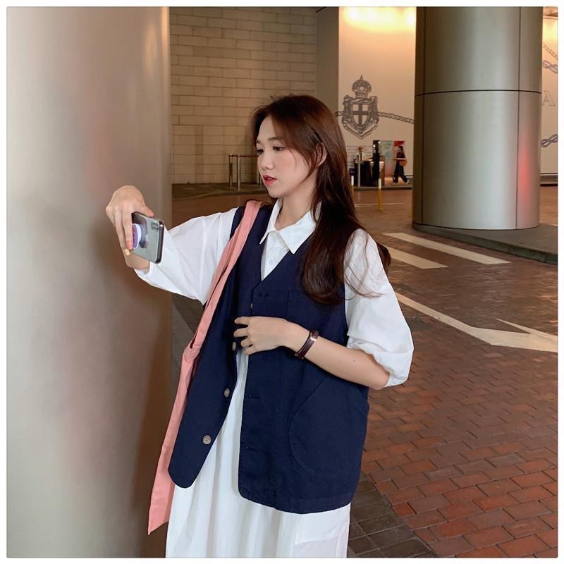 Áo Gile Vải Trơn Màu Basic Unisex Phong Cách Nhật Bản Dễ Phối Đồ