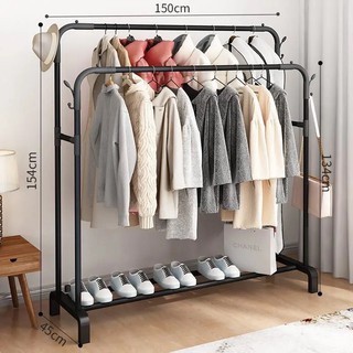 Kệ treo quần áo 2 tầng có bánh xe , giá treo quần áo 3 trong 1