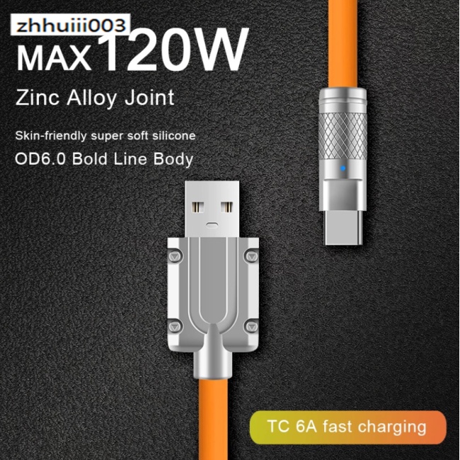 Dây Cáp Sạc Nhanh Usb Type C 120w 6a Có Đèn Led Báo Hiệu Cho Xiaomi Huawei