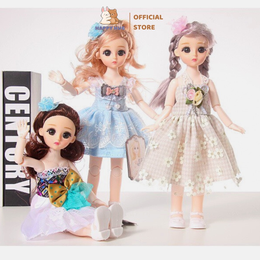 Đồ chơi trẻ em búp bê công chúa cho bé gái size 30cm có khớp, hộp quà tặng có quai xách siêu xinh - Happy Hug