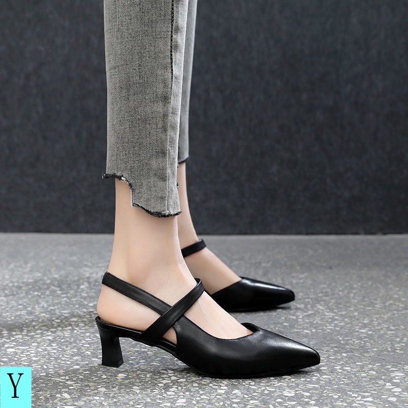 Giày Cao Gót Sandal 2 Gót Vuông Bằng Da Mềm Thời Trang Xuân Hè 022