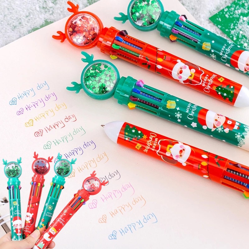 1 Bút Bi 10 Màu Hình Tuần Lộc Giáng Sinh Dễ Thương