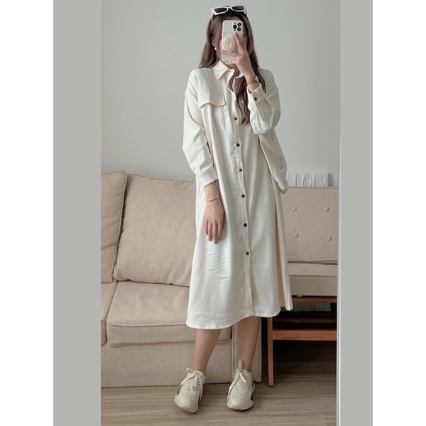 Váy sơ mi nhung dài tay 3 màu