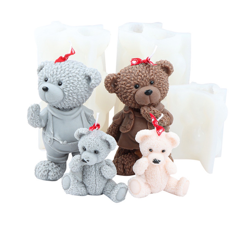 Khuôn Silicon Làm Nến Sáp Thơm Hình Gấu 3D Dễ Thương