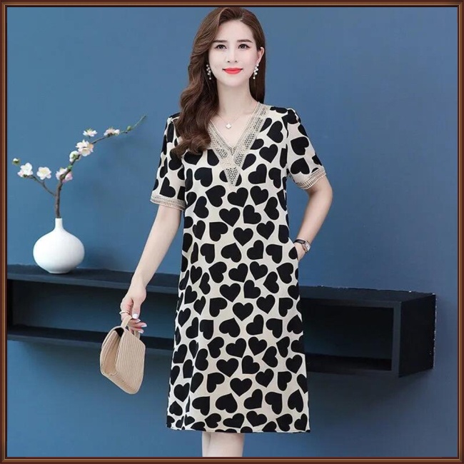 Đầm Midi Tay Ngắn Cổ Chữ V Dáng Rộng In Họa Tiết Độc Đáo Thời Trang Xinh Xắn Cho Nữ