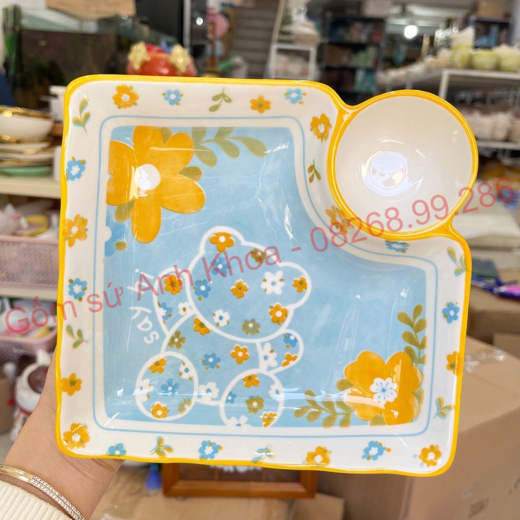 Bát Đĩa sứ Decor Chén Dĩa Sứ Dễ Thương Cute, Bát Ăn cơm trang trí đồ ăn cực đẹp Bộ bát đĩa gấu xanh da trời xinh yêu