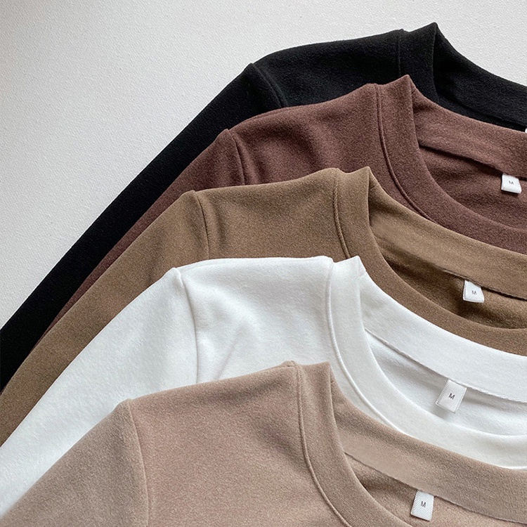 Áo Thun Tay Dài Cổ Tròn Màu Trơn Thiết Kế Đơn Giản Hợp Thời Trang