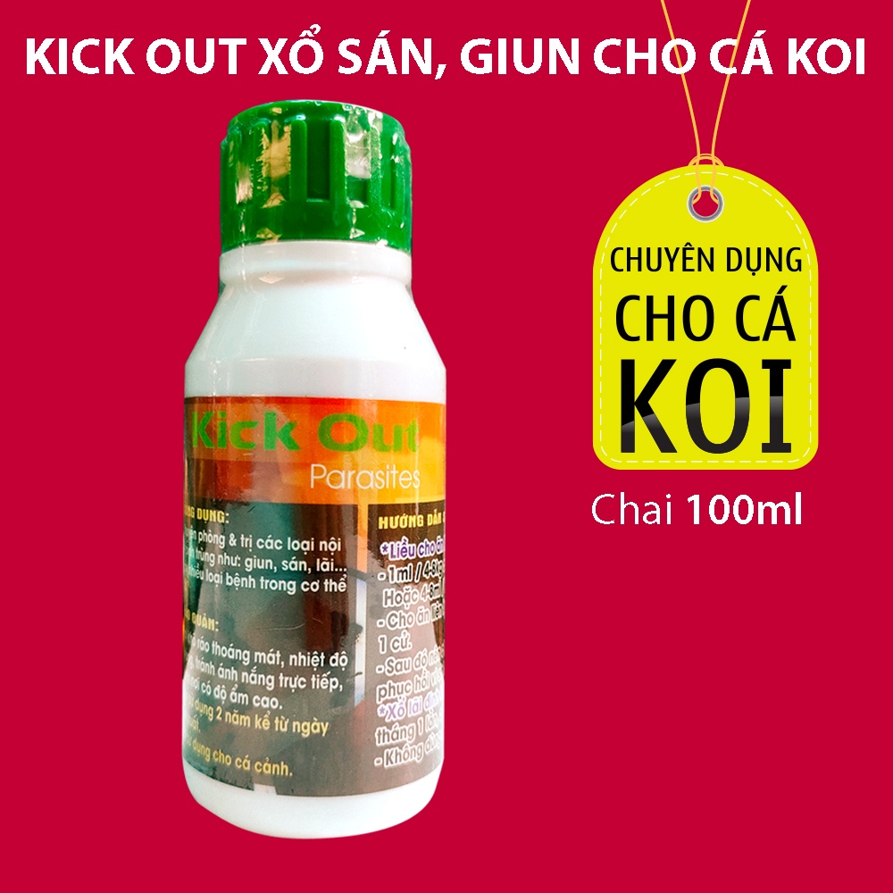 Dung dịch trị giun sán cho cá Koi Kickout xử lý nội ký sinh trùng ở cá vàng, chép nhật, cá rồng bị giun sán 100ml