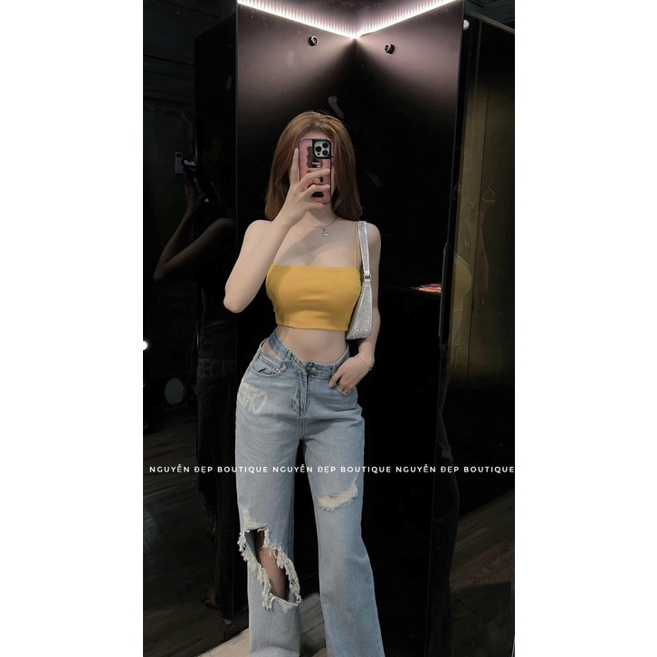 Áo ba lỗ nữ 2 dây trơn kiểu dáng ống ngắn croptop hot