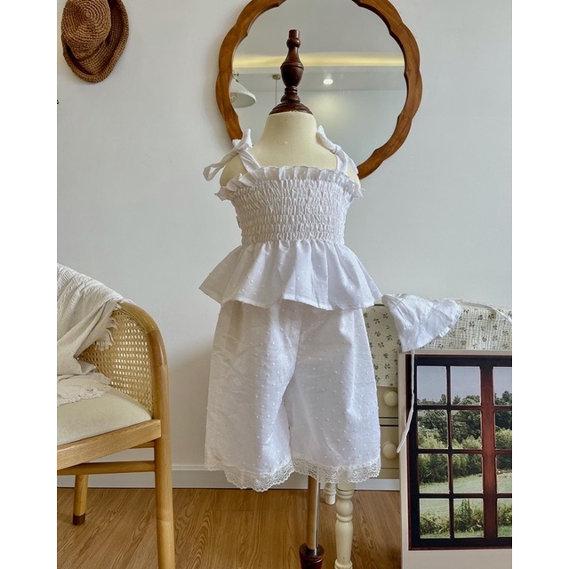 Set áo + quần + nón hạt gạo chất mềm em bé nanci room