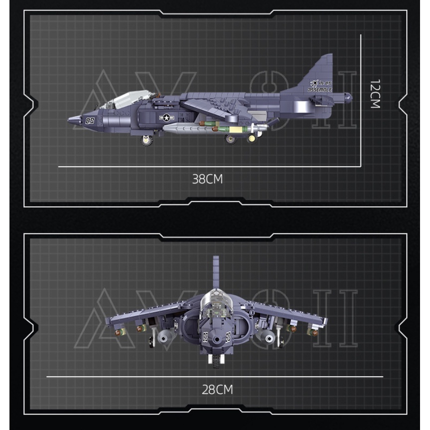 807 Khối Lắp Ráp Máy Bay Chiến Đấu MOC WW2 AV-8 Harrier II Mới