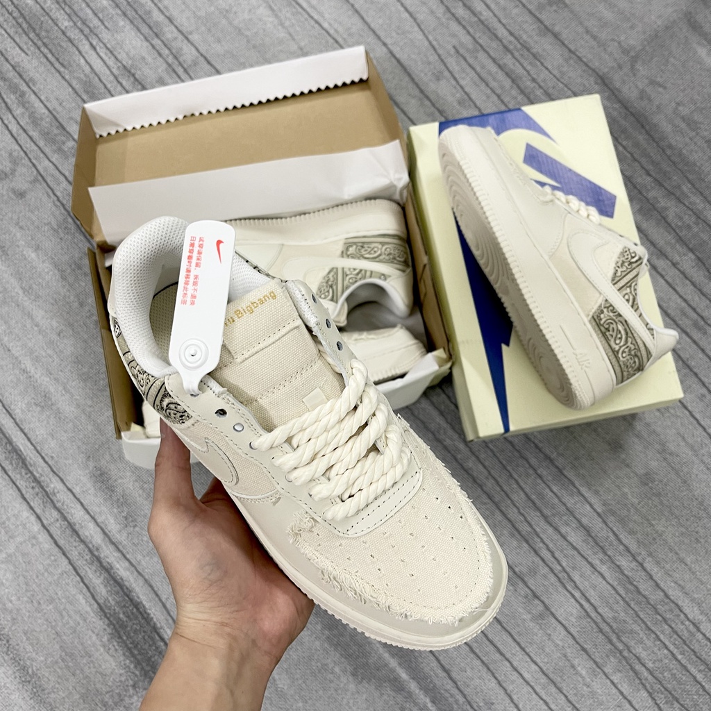 Giày thể thao sneaker af1 dây thửng bản cao cấp nam nữ, af1 vải kem bản cao cấp ảnh thật