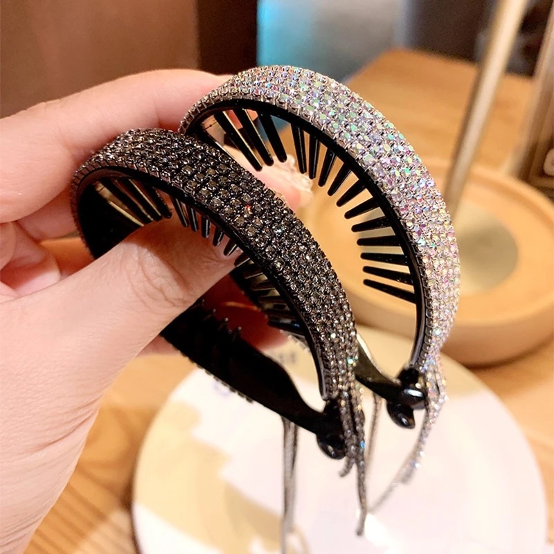 Kẹp Tóc Đuôi Ngựa Đính Đá Lấp Lánh Phong Cách Hàn Quốc