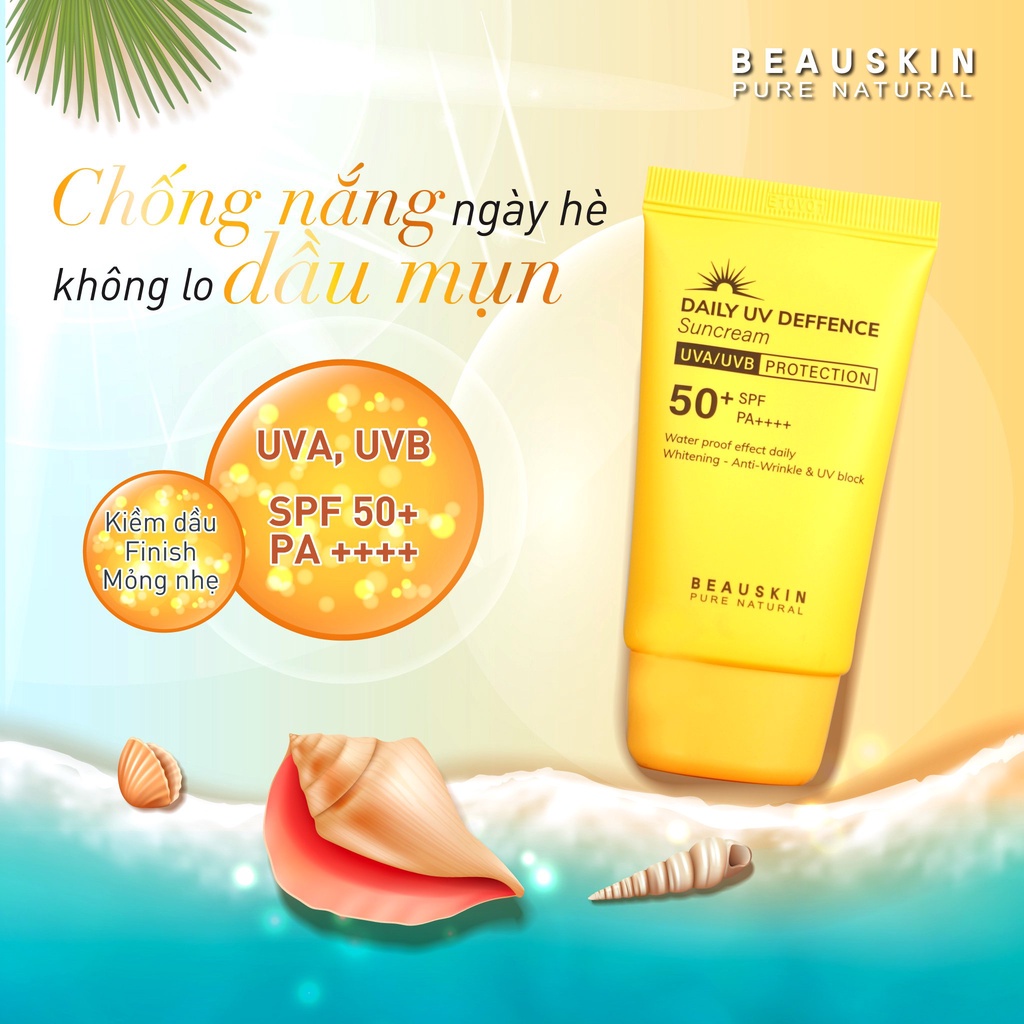 Kem Chống Nắng Nâng Tone, Kiềm Dầu Hiệu Quả BEAUSKIN Daily Deffence Sun Cream SPF 50+ PA++++ 50ml