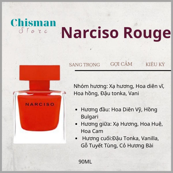 Nước hoa nữ hương phấn Narciso Rouge EDP 90ml- Mùi hương Narciso ngọt ngào cuốn hút- Chisman.