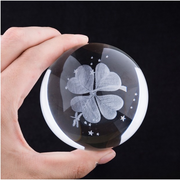 Đèn Pha Lê Quả Cầu Trong Suốt, Đế Gỗ Usb, Trang Trí Decor Phòng Ngủ, Phòng Làm Việc, Phong Thủy