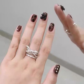 nailbox ,10 móng úp thiết kế , đính nơ đen.