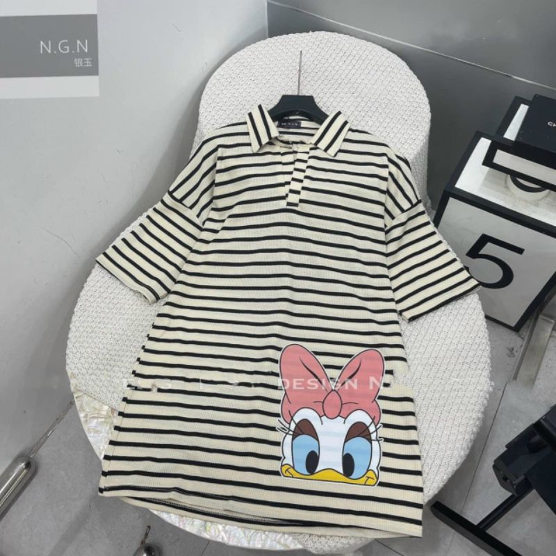 Đầm Suông Sọc Ngang,in hình VỊT DONAL dễ thương, cổ sơ mi. Thương 90 shop