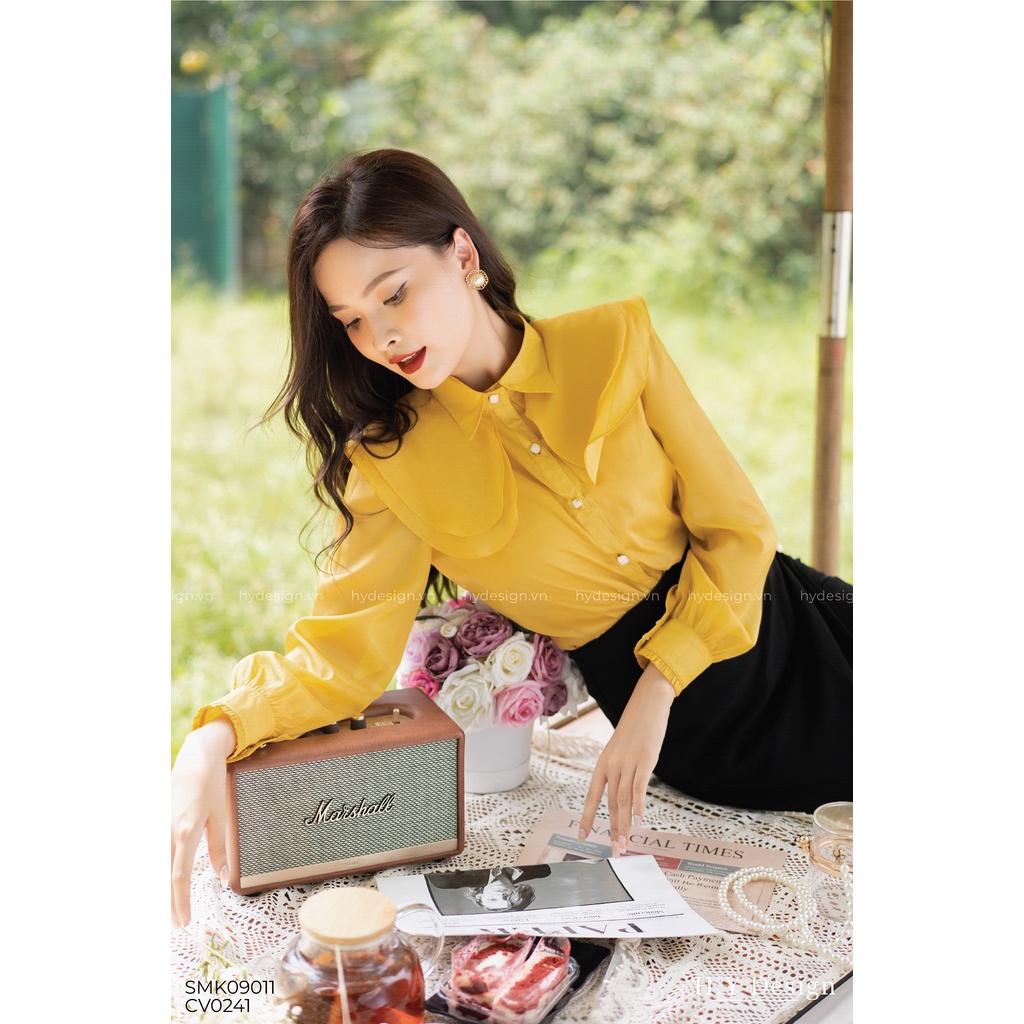 Áo sơ mi cổ đức cách điệu chất liệu tơ cao cấp - SMK0901