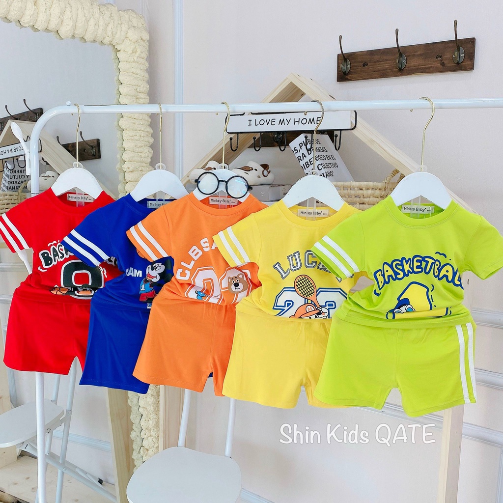 Size Đại Bộ Cộc Tay Thể Thao Thun Lạnh Minkey BaBy Phối Viền In Hình Siêu Xinh Dành Cho Bé.