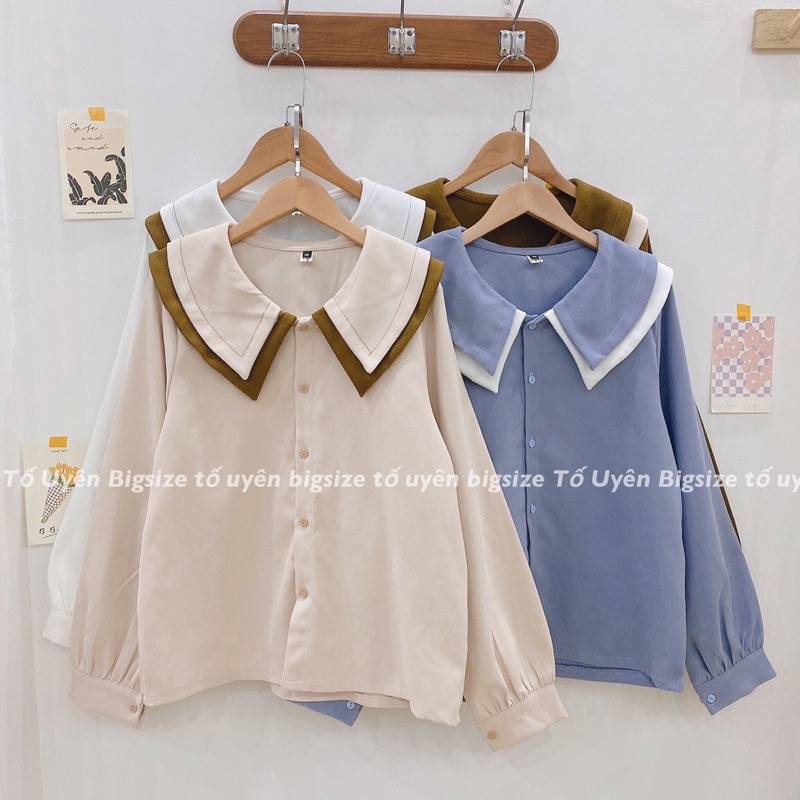 Áo Sơ Mi Cổ Sen 2 Lá Phối Cổ Chất Nhung Tăm Phong Cách Korea Có Bigsize 45-80kg Hàng QC Loại 1 #129