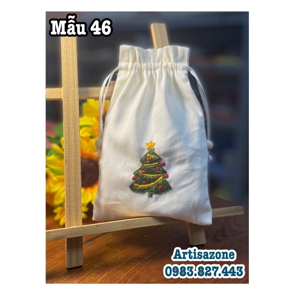 Túi vải thêu dây rút Noel, hình thú  - 01 chiếc -