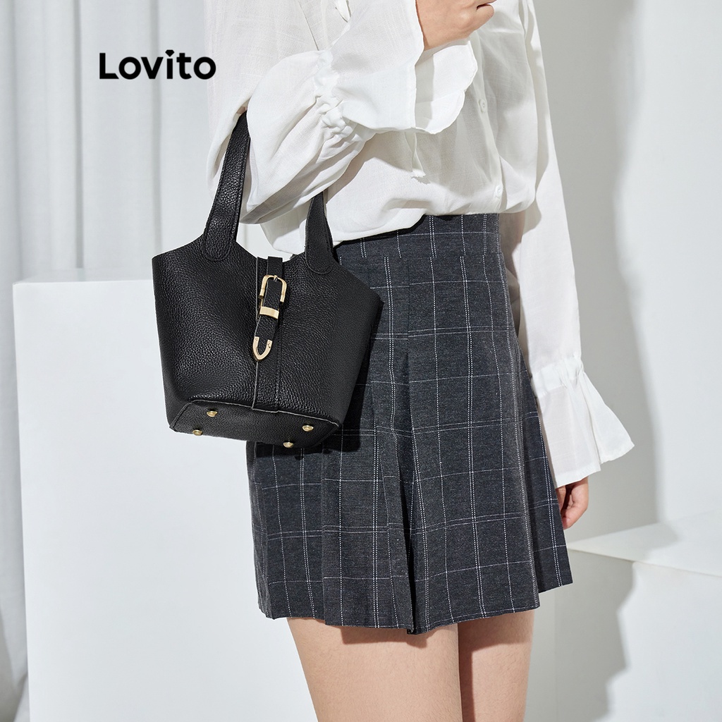 Lovito Trơn Thanh Lịch Kết Cấu Da PU Khóa Kim Loại Túi Vuông Nữ L38BA26 (Vàng Nhạt/Trắng Tắt/Đen)