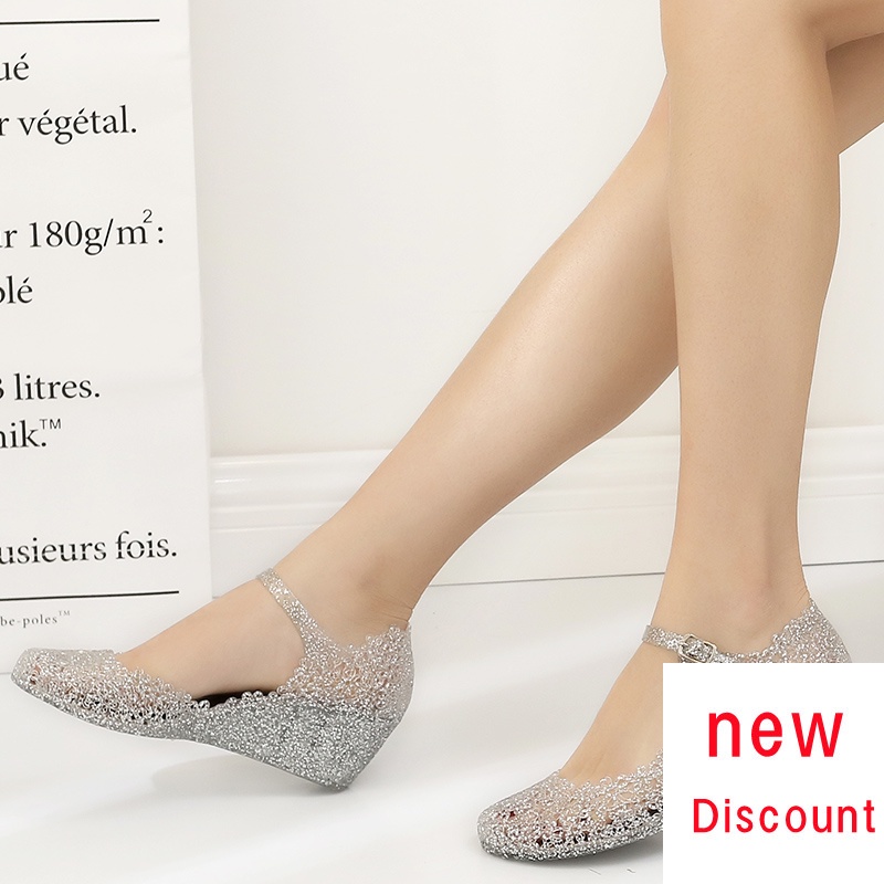 Giày Sandal Cao Gót Nhựa Đục Lỗ Thoáng Khí Thời Trang Xuân Hè Cho Nữ