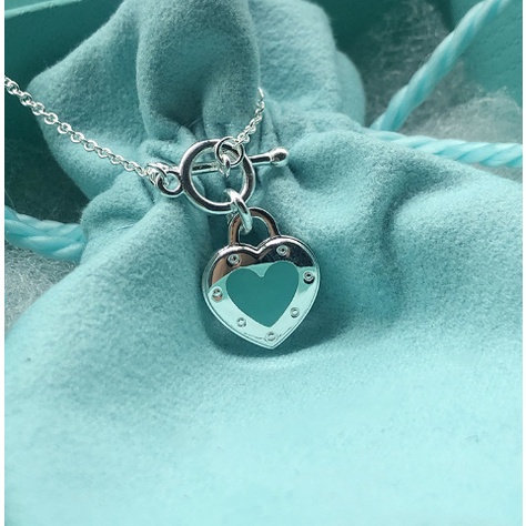 Tiffany & Co 925s Giày Thể Thao Bạc. Vòng cổ Nữ Tráng Men Xanh Có Khóa Cài